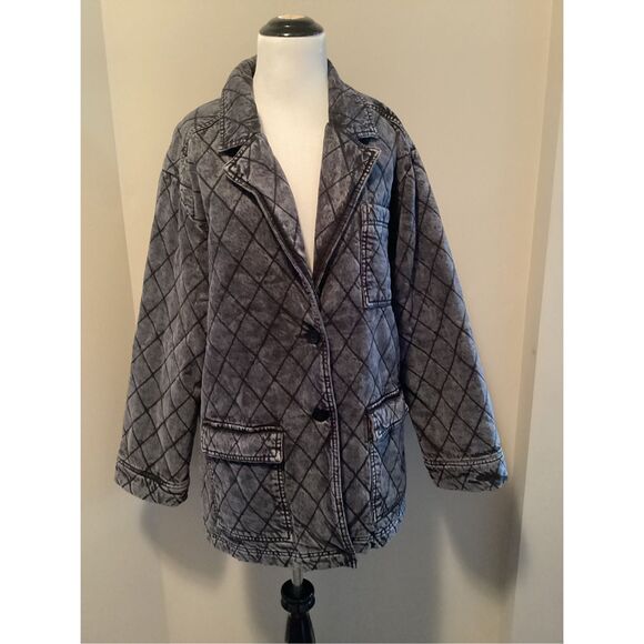 Young Fabulous & Broke Large Quilted Denim Black Grey Stone Washed - Picture 1 of 11